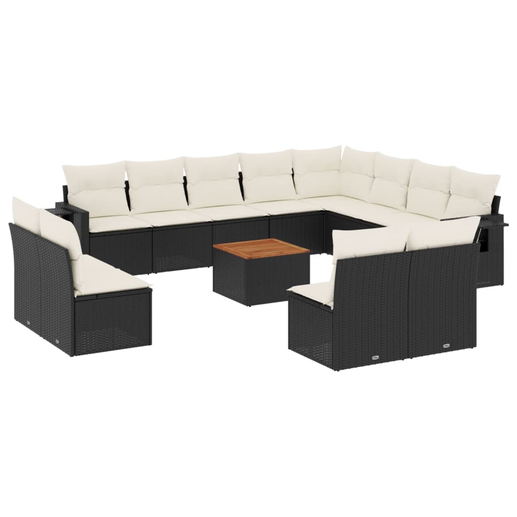 Set Divani da Giardino 13pz con Cuscini Nero in Polyrattan - immagine 2