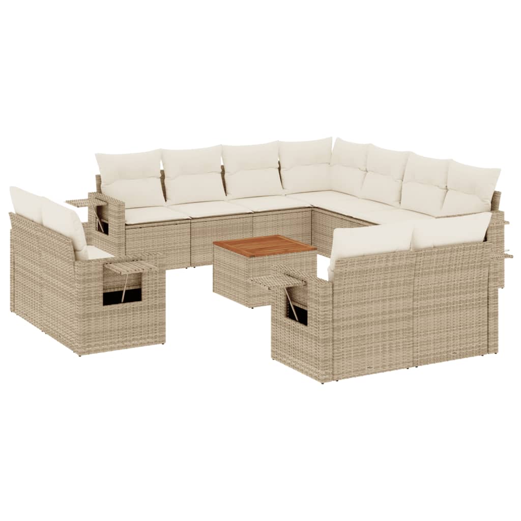 Set Divani da Giardino 12 pz con Cuscini Beige in Polyrattan - immagine 2