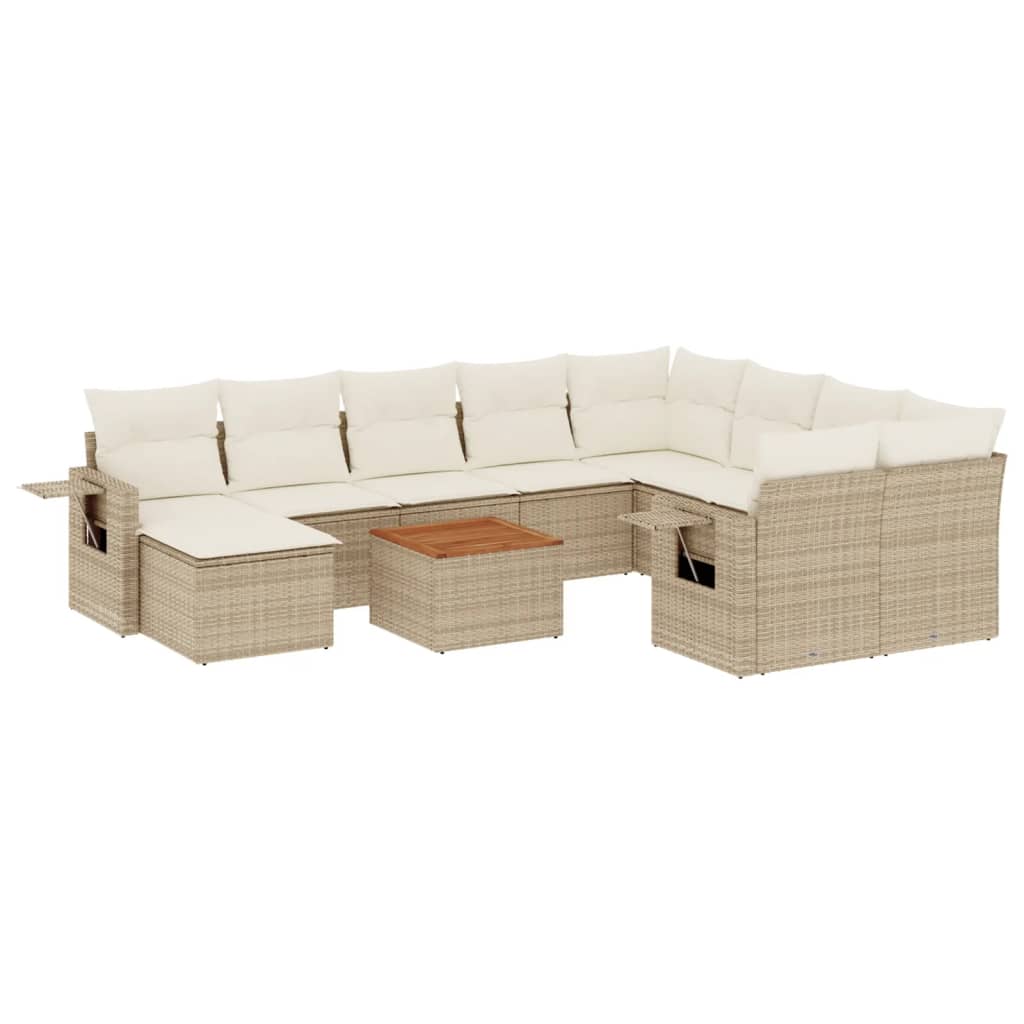 Set Divani da Giardino 11 pz con Cuscini Beige in Polyrattan - immagine 2