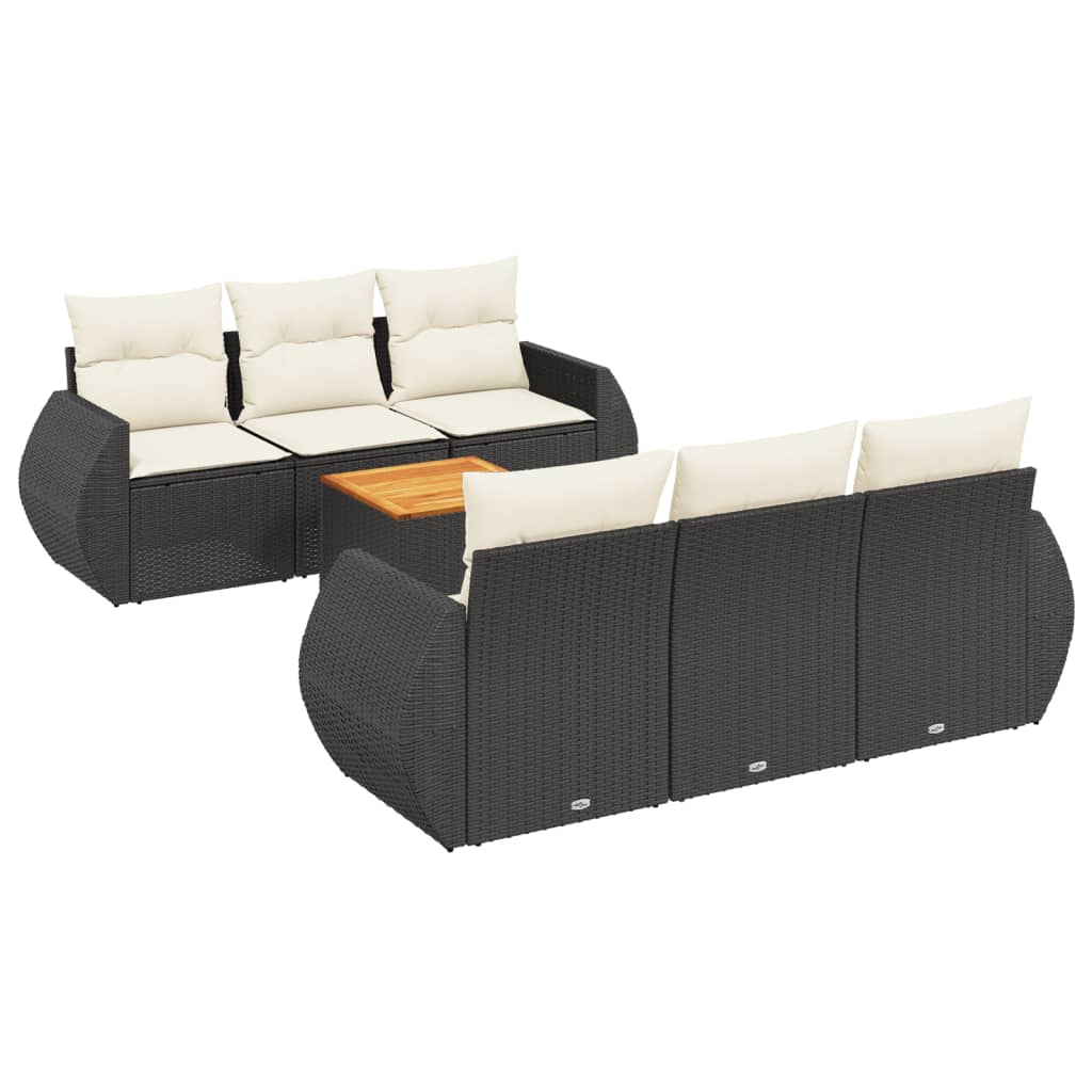 Set Divani da Giardino 7 pz con Cuscini Beige in Polyrattan - immagine 2