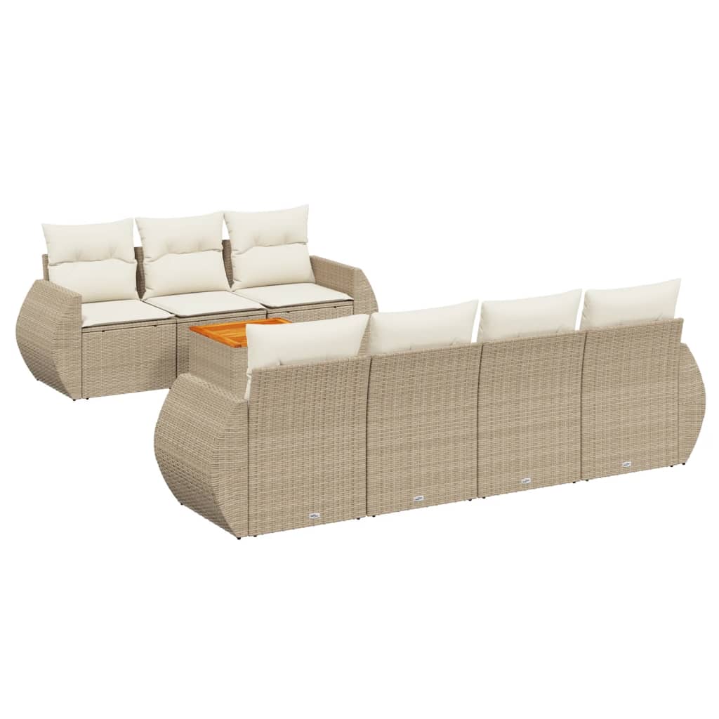 Set Divano da Giardino 8 pz con Cuscini Beige in Polyrattan - immagine 2