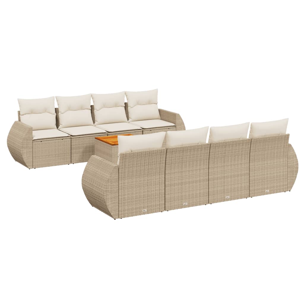 Set Divano da Giardino 9 pz con Cuscini Beige in Polyrattan - immagine 2