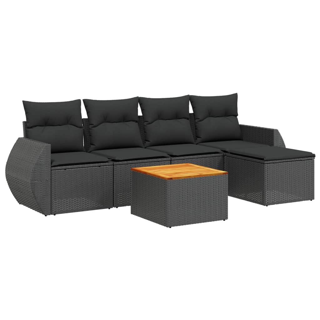 Set Divano da Giardino 6 pz con Cuscini Nero in Polyrattan - immagine 2