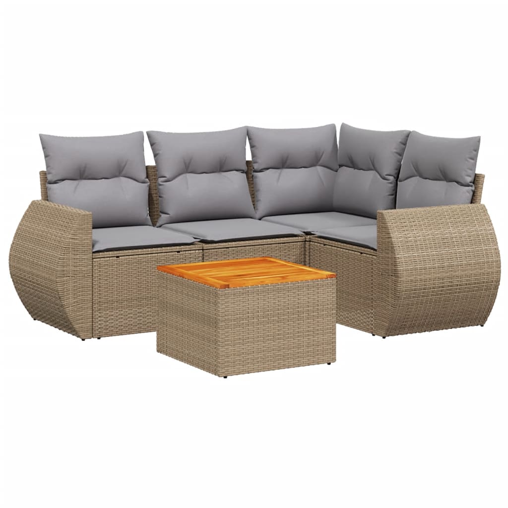 Set Divano da Giardino 5 pz con Cuscini Beige in Polyrattan - immagine 2