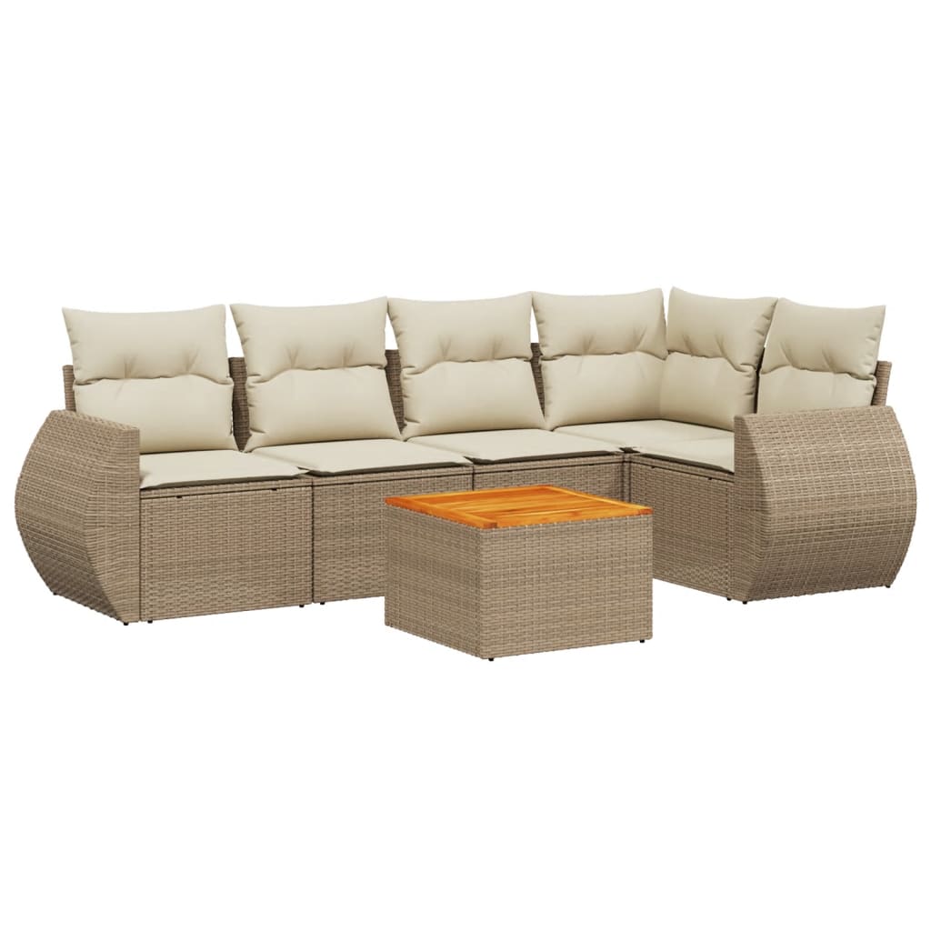Set Divano da Giardino 6 pz con Cuscini Beige in Polyrattan - immagine 2