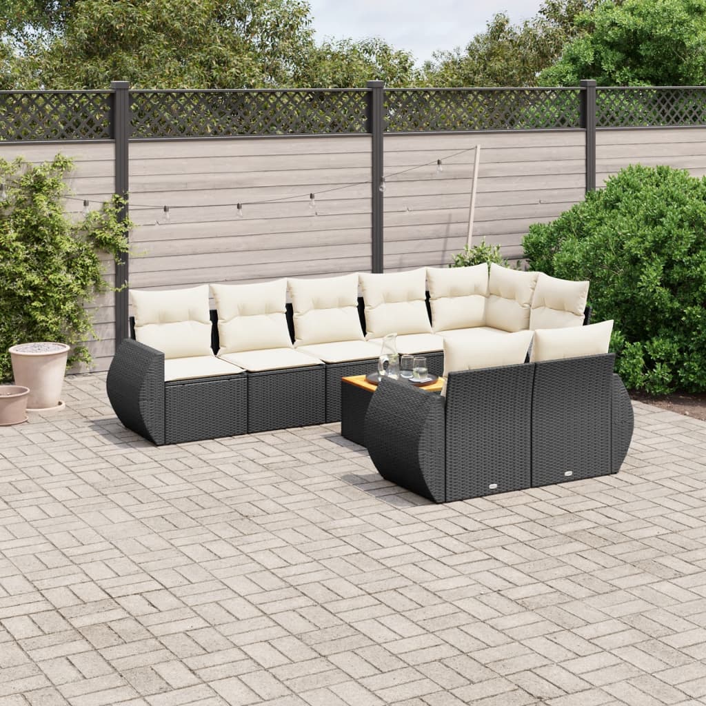 Set Divani da Giardino 9 pz con Cuscini Nero in Polyrattan