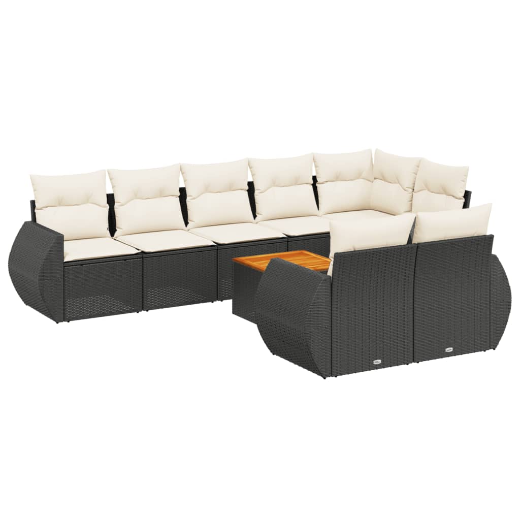 Set Divani da Giardino 9 pz con Cuscini Nero in Polyrattan - immagine 2