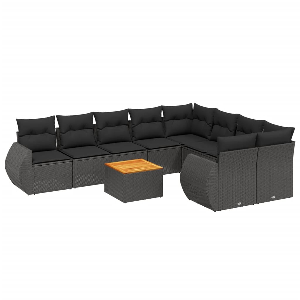 Set Divani da Giardino 10pz con Cuscini in Polyrattan Nero - immagine 2
