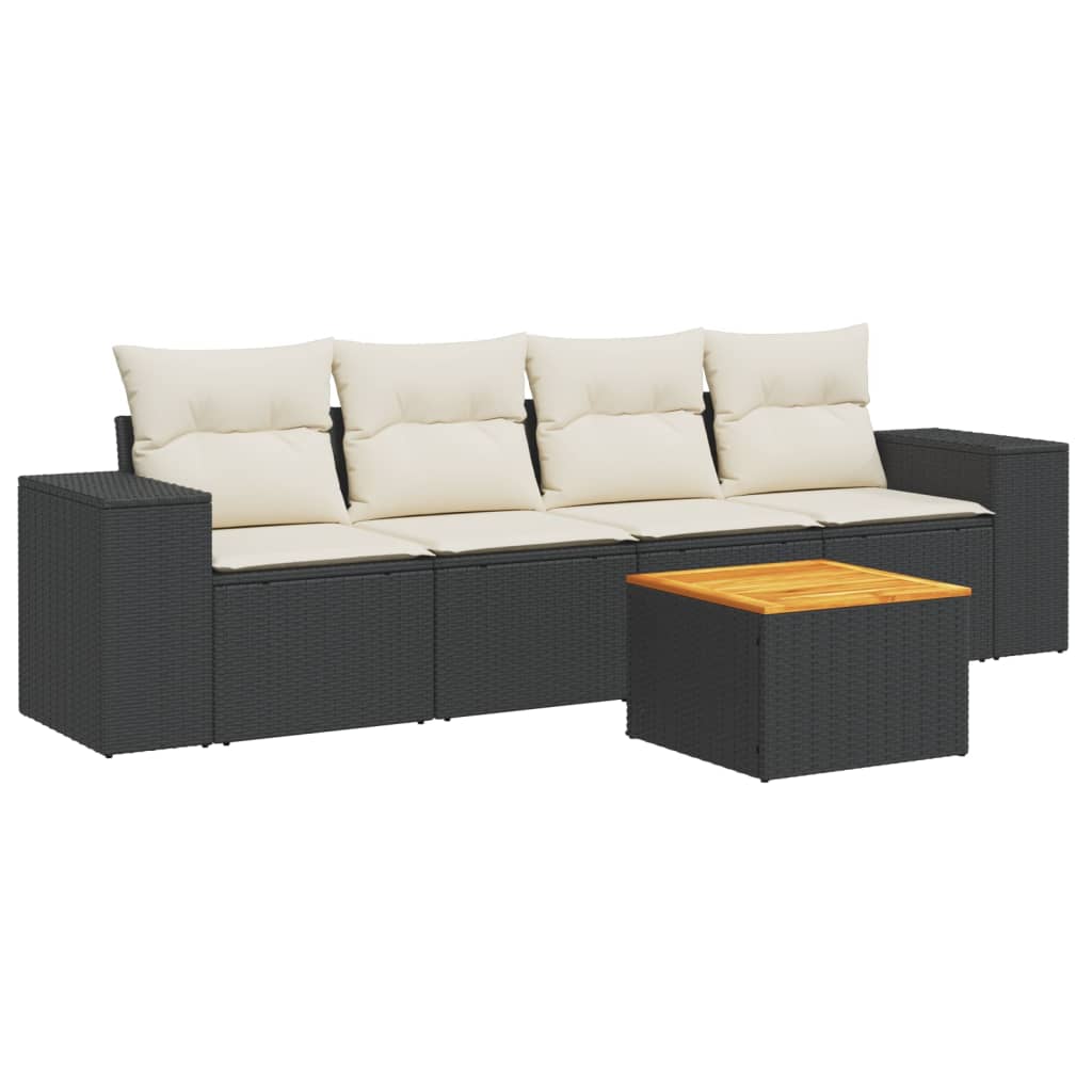 Set Divani da Giardino 5 pz con Cuscini in Polyrattan Nero - immagine 2