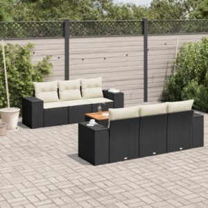 Set Divani da Giardino con Cuscini 7pz Nero Polyrattan