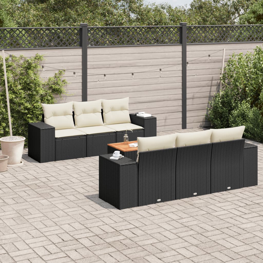 Set Divani da Giardino con Cuscini 7pz Nero Polyrattan