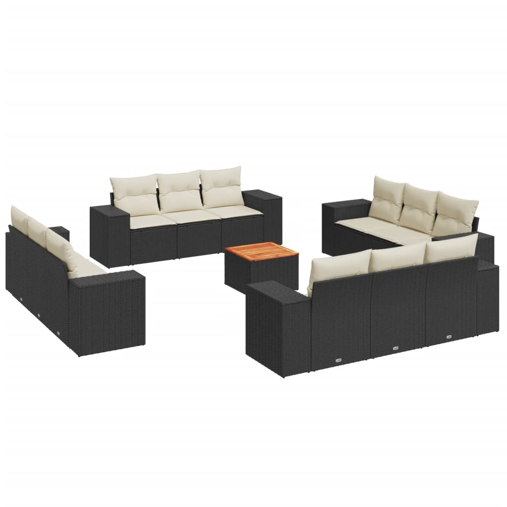 Set Divani da Giardino 13pz con Cuscini Nero in Polyrattan - immagine 2