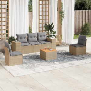 Set Divano da Giardino 6 pz con Cuscini Beige in Polyrattan