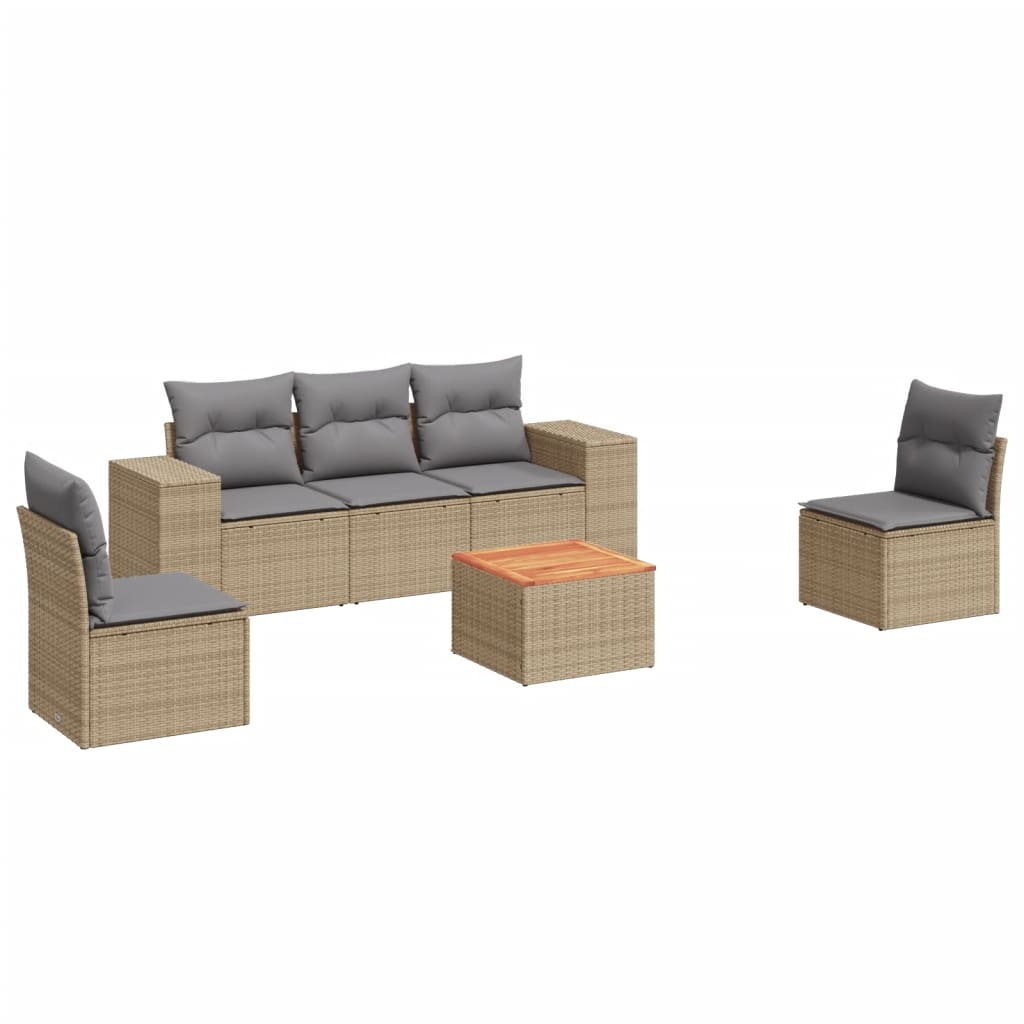Set Divano da Giardino 6 pz con Cuscini Beige in Polyrattan - immagine 2