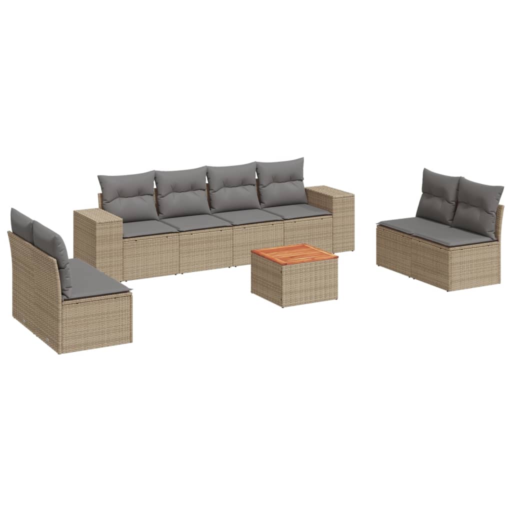Set Divano da Giardino 9 pz con Cuscini Beige in Polyrattan - immagine 2