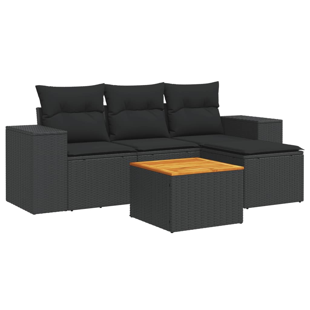 Set Divani da Giardino 5 pz con Cuscini in Polyrattan Nero - immagine 2