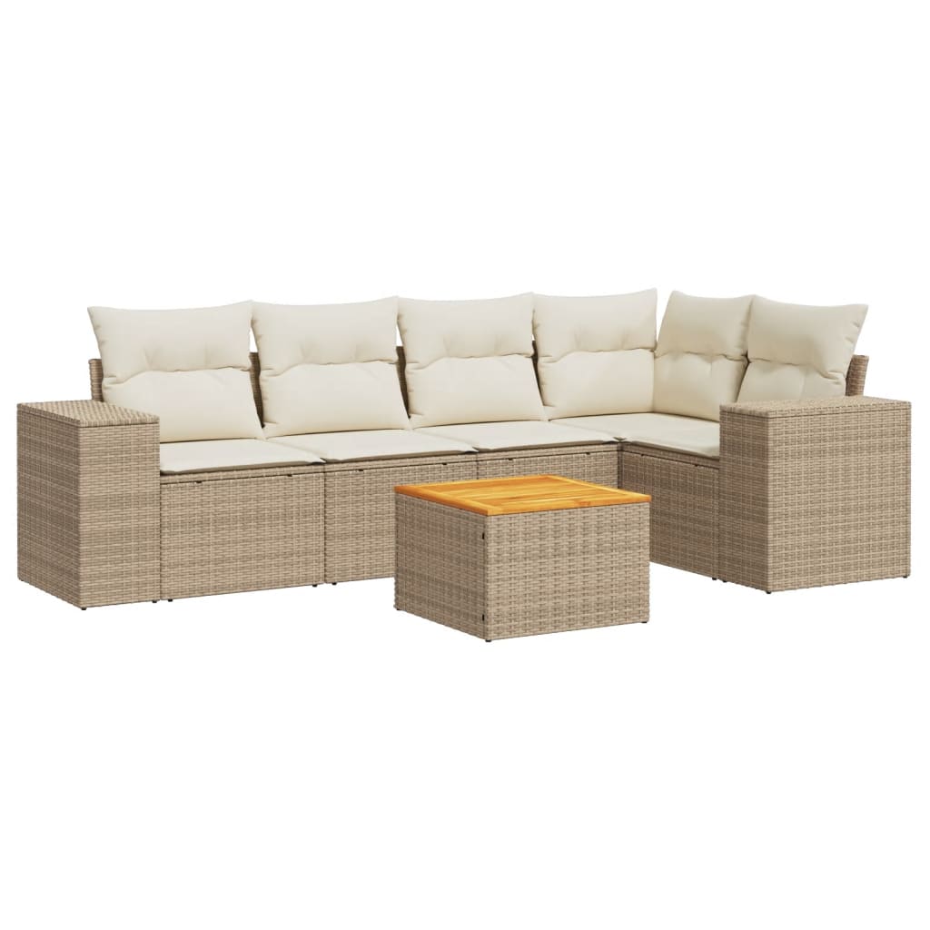 Set Divano da Giardino 6 pz con Cuscini Beige in Polyrattan - immagine 2
