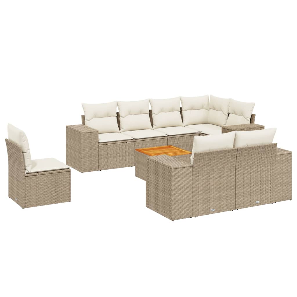 Set Divano da Giardino 9 pz con Cuscini Beige in Polyrattan - immagine 2