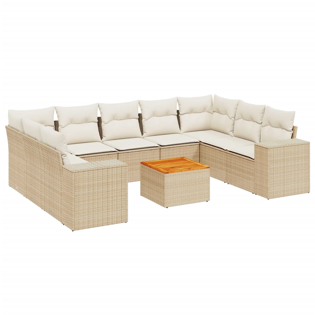 Set Divano da Giardino 10 pz con Cuscini Beige in Polyrattan - immagine 2