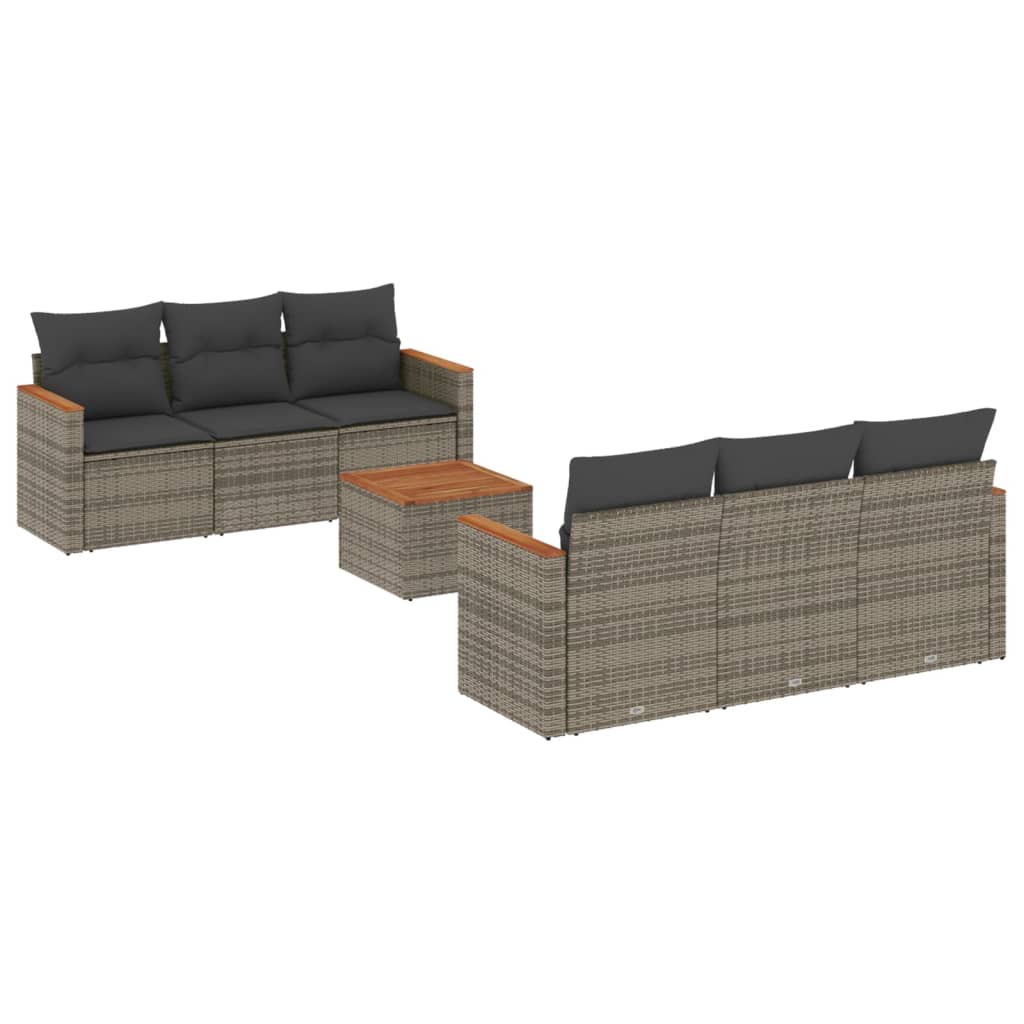 Set Divani da Giardino 7 pz con Cuscini Grigio in Polyrattan - immagine 2