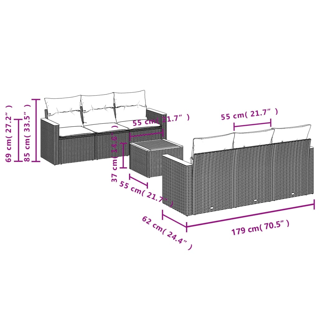 Set Divani da Giardino 7 pz con Cuscini Grigio in Polyrattan - immagine 6