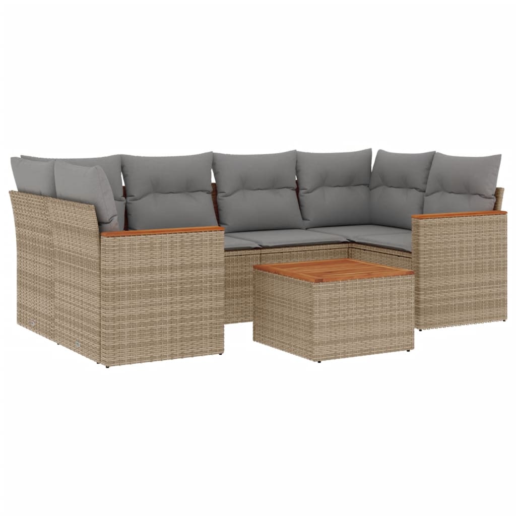 Set Divano da Giardino 7 pz con Cuscini Beige Misto Polyrattan - immagine 2