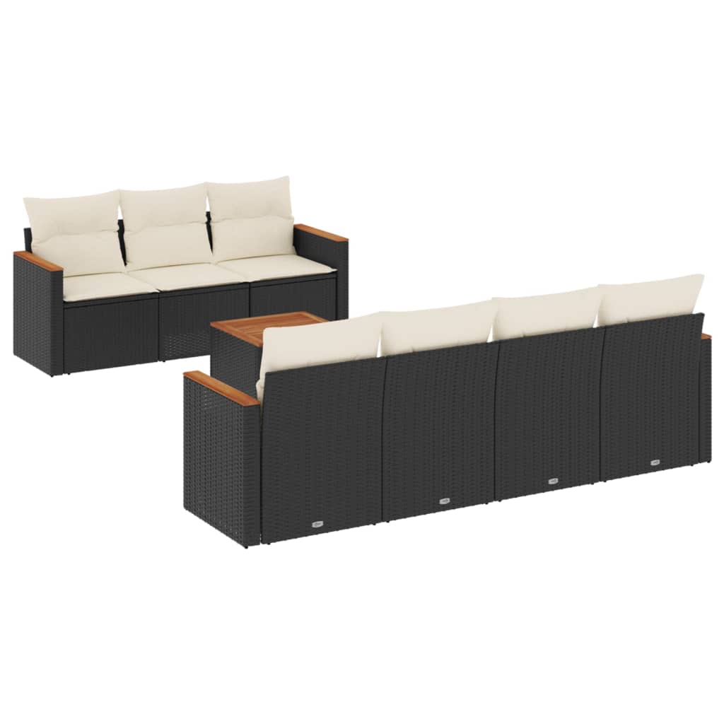 Set Divani da Giardino con Cuscini 8 pz Nero in Polyrattan - immagine 2