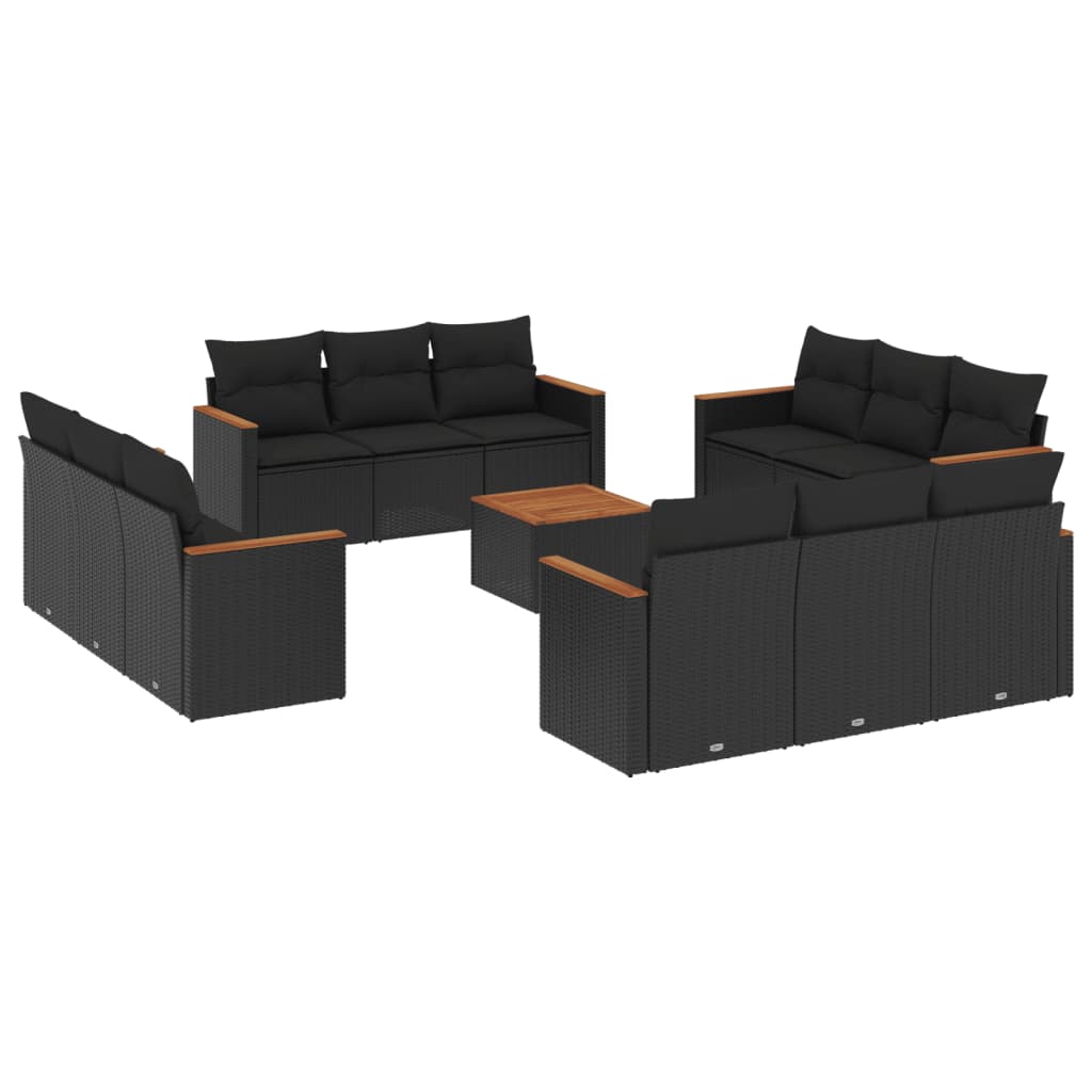 Set Divani da Giardino 13pz con Cuscini Nero in Polyrattan - immagine 2