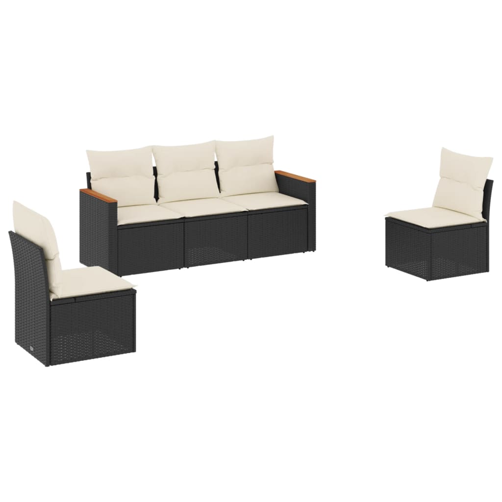 Set Divani da Giardino 5 pz con Cuscini in Polyrattan Nero - immagine 2