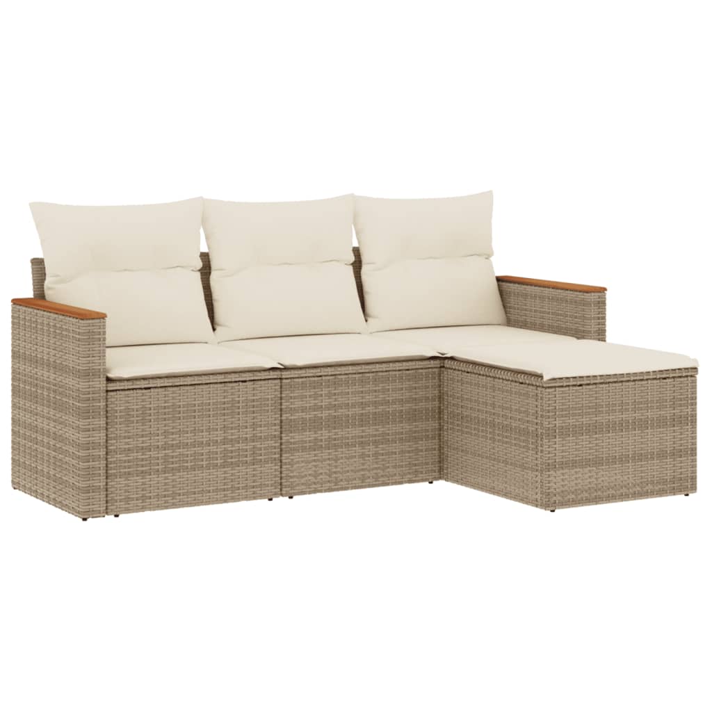 Set Divano da Giardino 4 pz con Cuscini Beige in Polyrattan - immagine 2