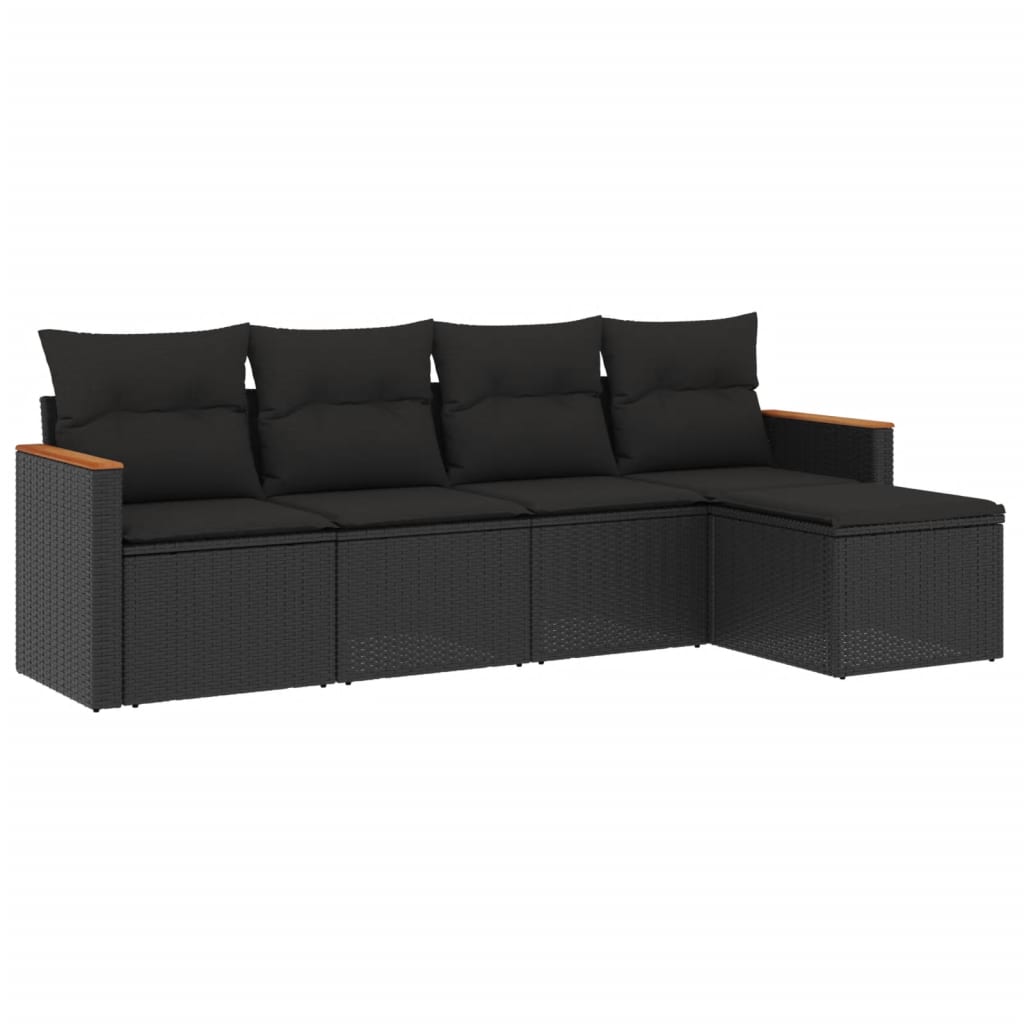 Set Divani da Giardino 5 pz con Cuscini in Polyrattan Nero - immagine 2