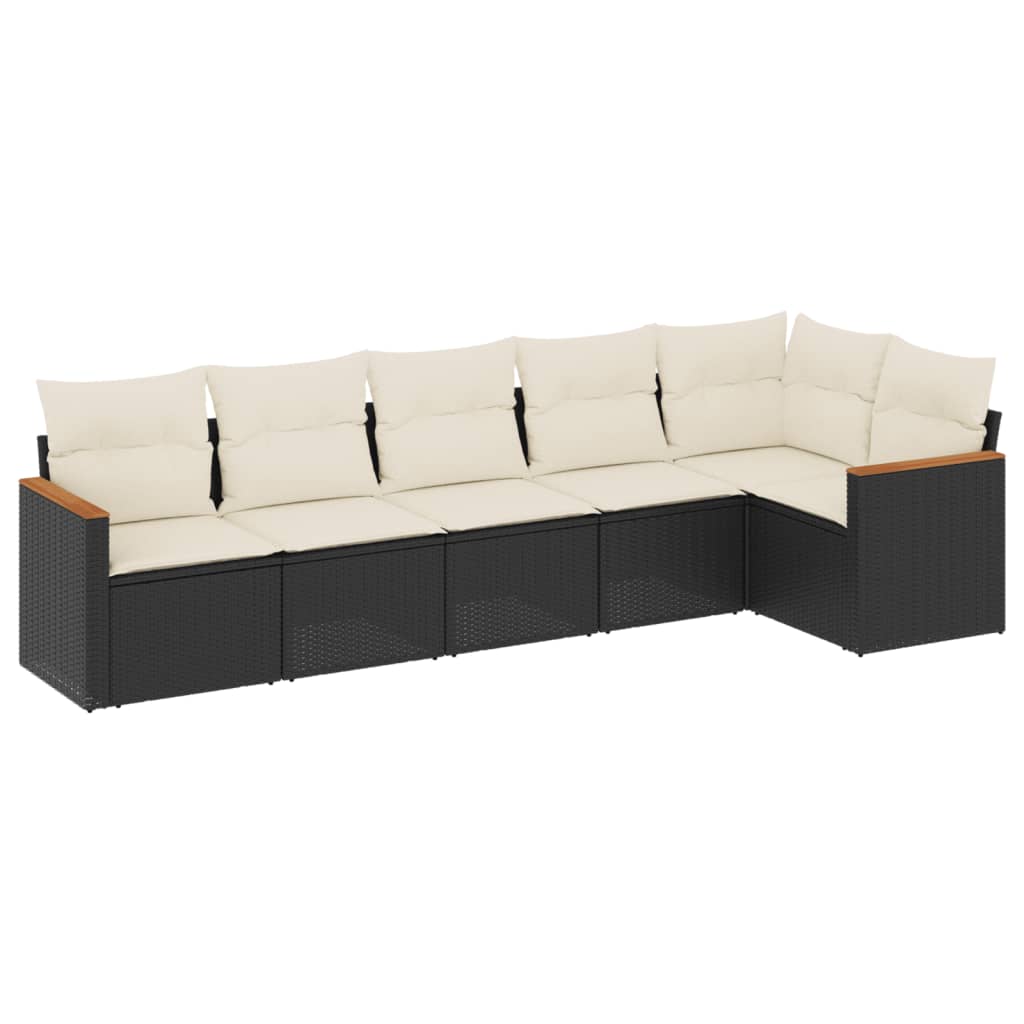 Set Divano da Giardino 6 pz con Cuscini Nero in Polyrattan - immagine 2