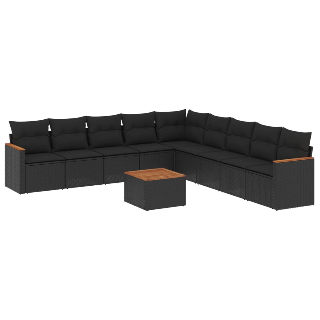 Set Divani da Giardino 10pz con Cuscini in Polyrattan Nero - immagine 2