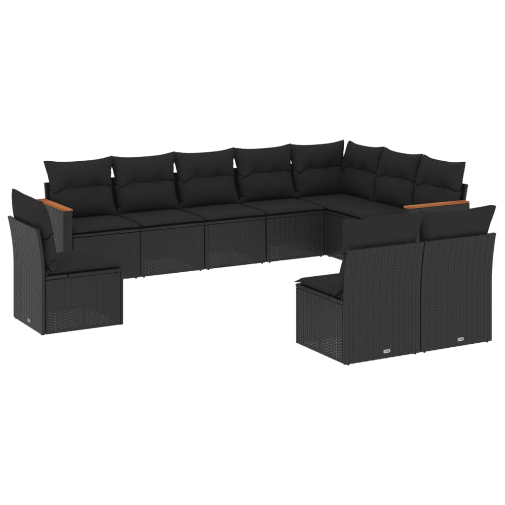 Set Divani da Giardino 10pz con Cuscini in Polyrattan Nero - immagine 2