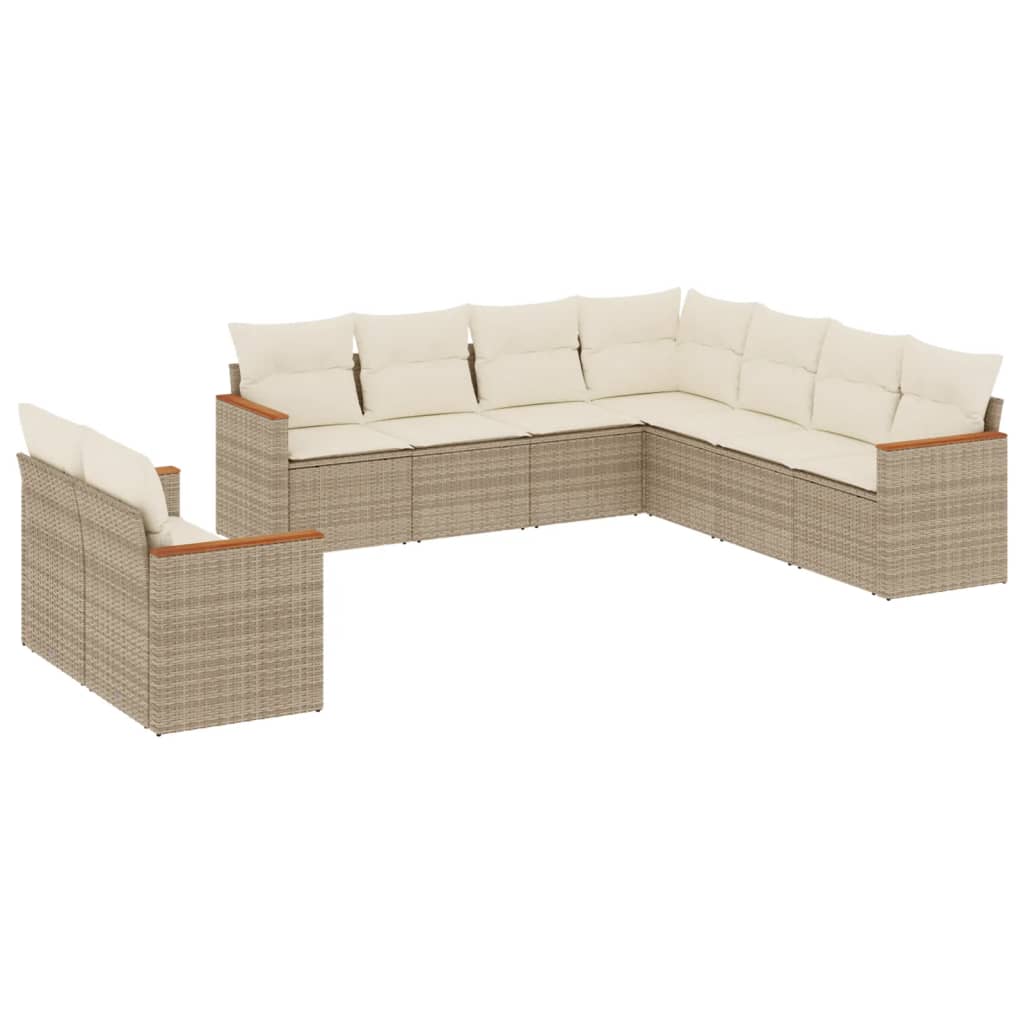 Set Divano da Giardino 9 pz con Cuscini Beige in Polyrattan - immagine 2