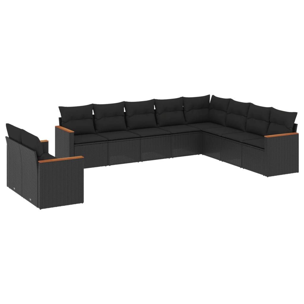Set Divani da Giardino 10pz con Cuscini in Polyrattan Nero - immagine 2
