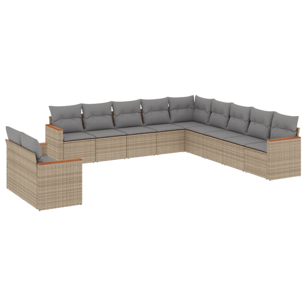 Set Divano da Giardino 11 pz con Cuscini Beige Misto Polyrattan - immagine 2