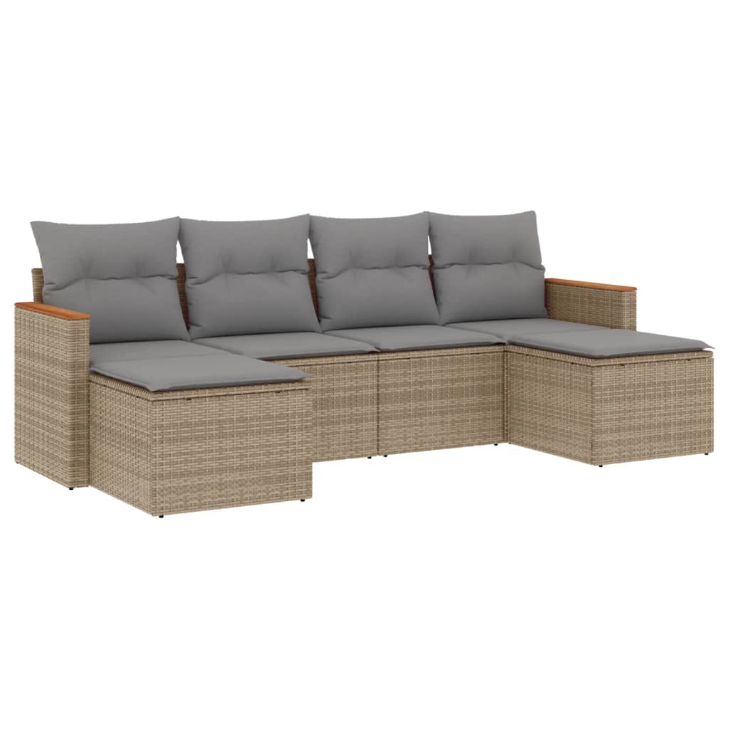 Set Divano da Giardino 6 pz con Cuscini Beige Misto Polyrattan - immagine 2