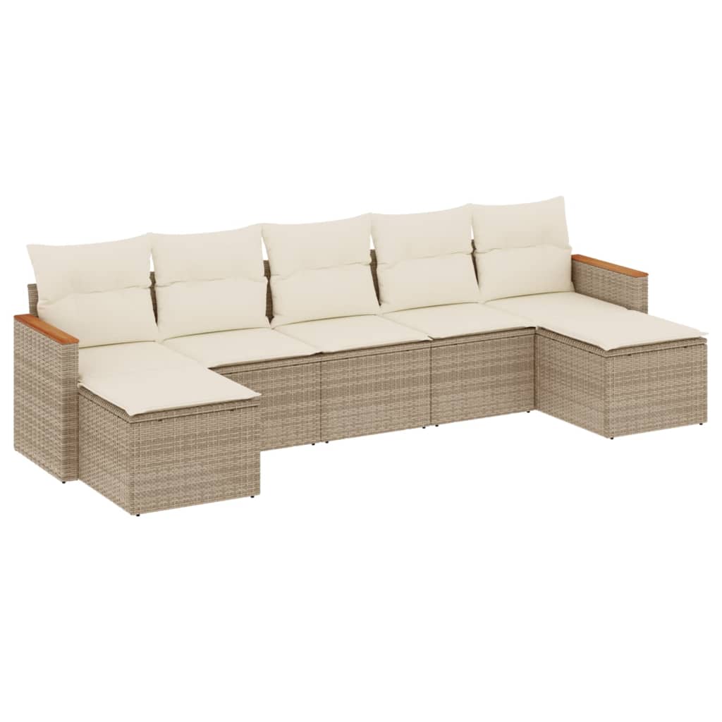 Set Divani da Giardino 7 pz con Cuscini Beige in Polyrattan - immagine 2