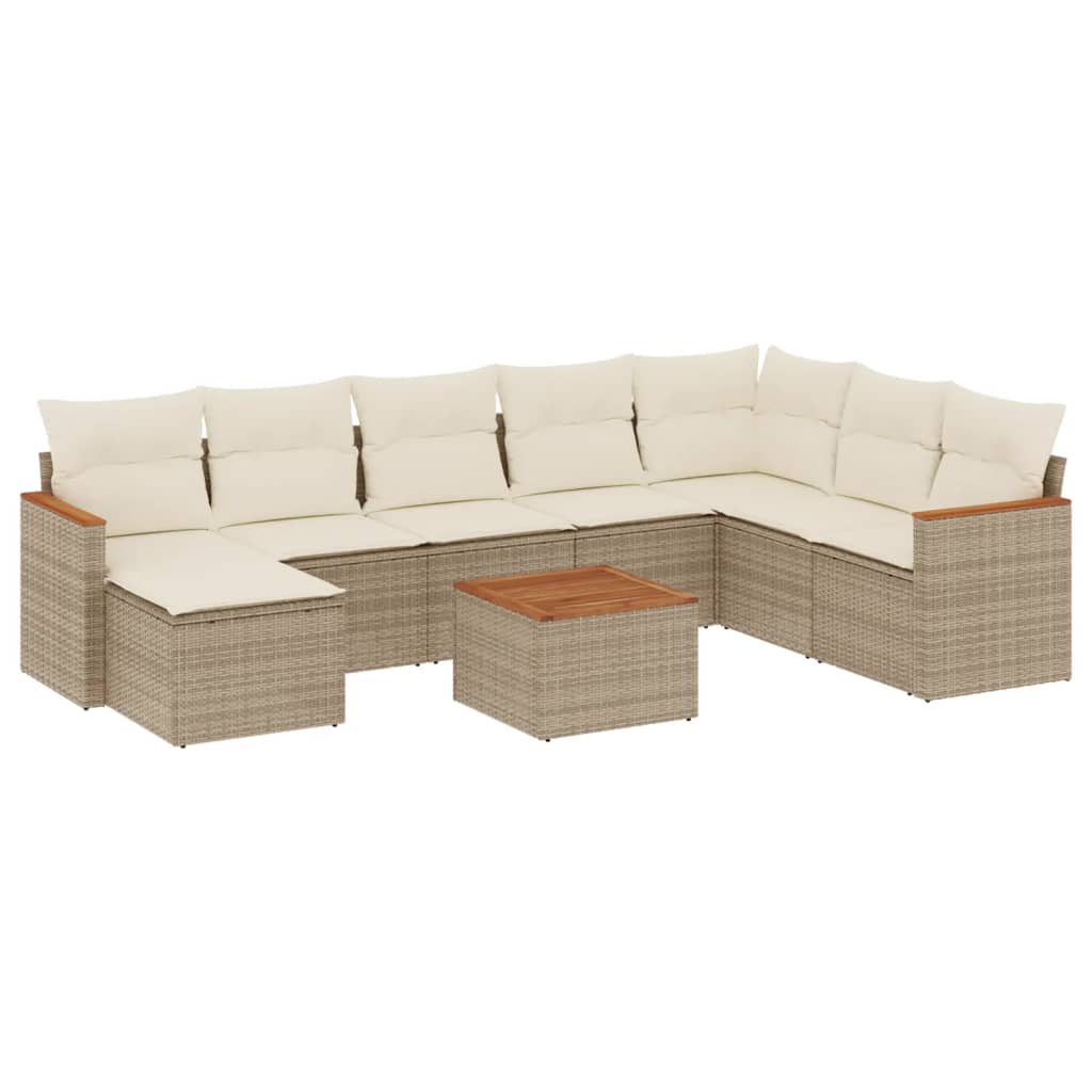 Set Divano da Giardino 9 pz con Cuscini Beige in Polyrattan - immagine 2