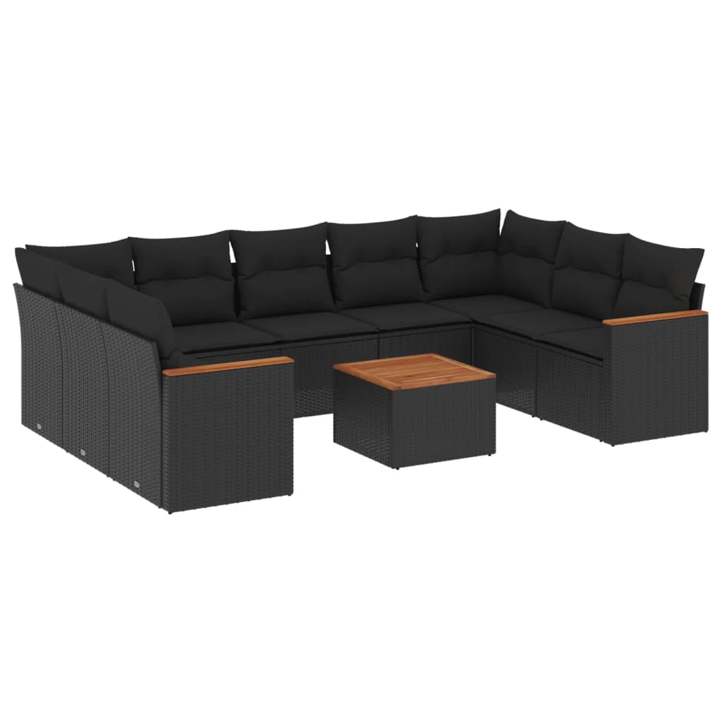 Set Divani da Giardino 10pz con Cuscini in Polyrattan Nero - immagine 2
