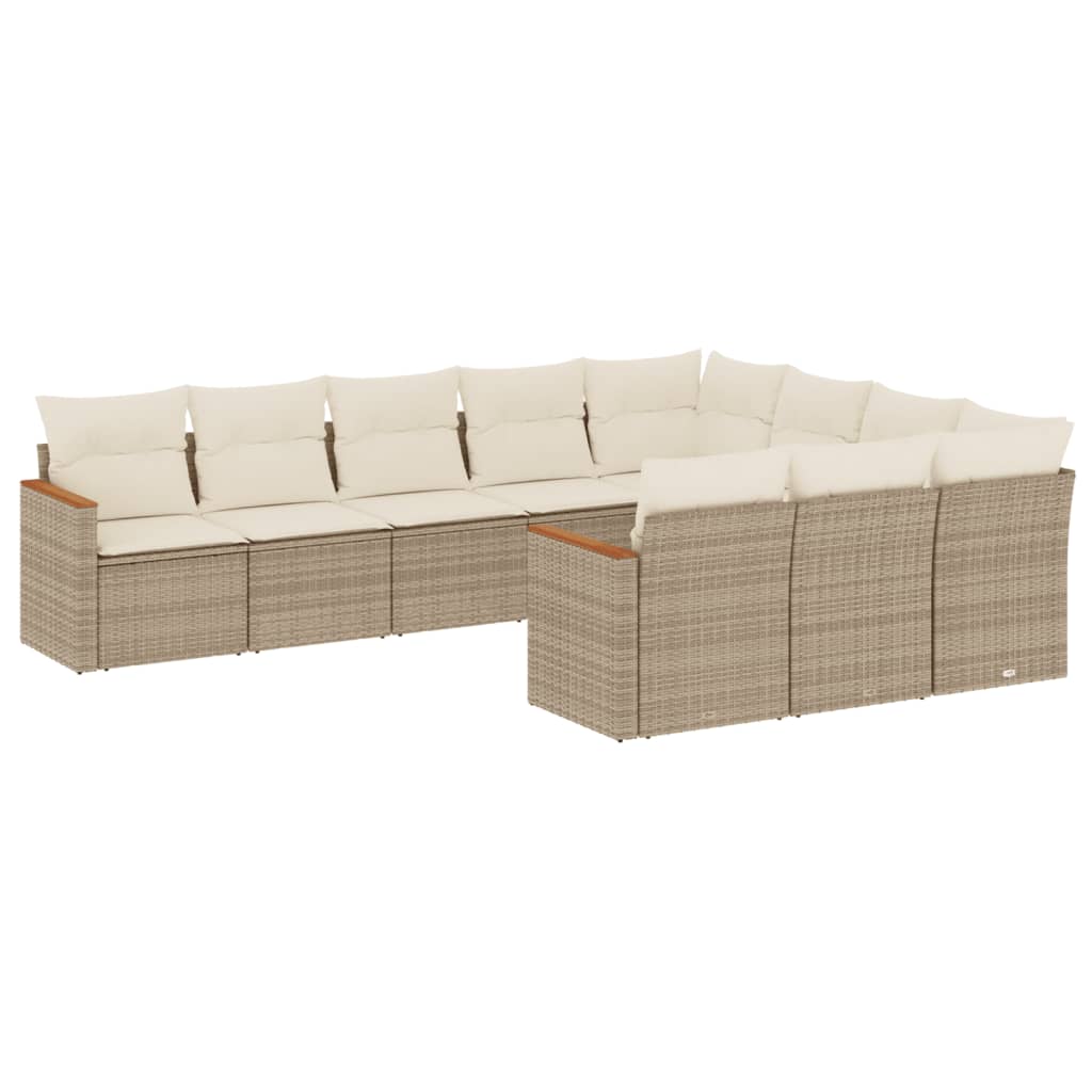 Set Divano da Giardino 10 pz con Cuscini Beige in Polyrattan - immagine 2