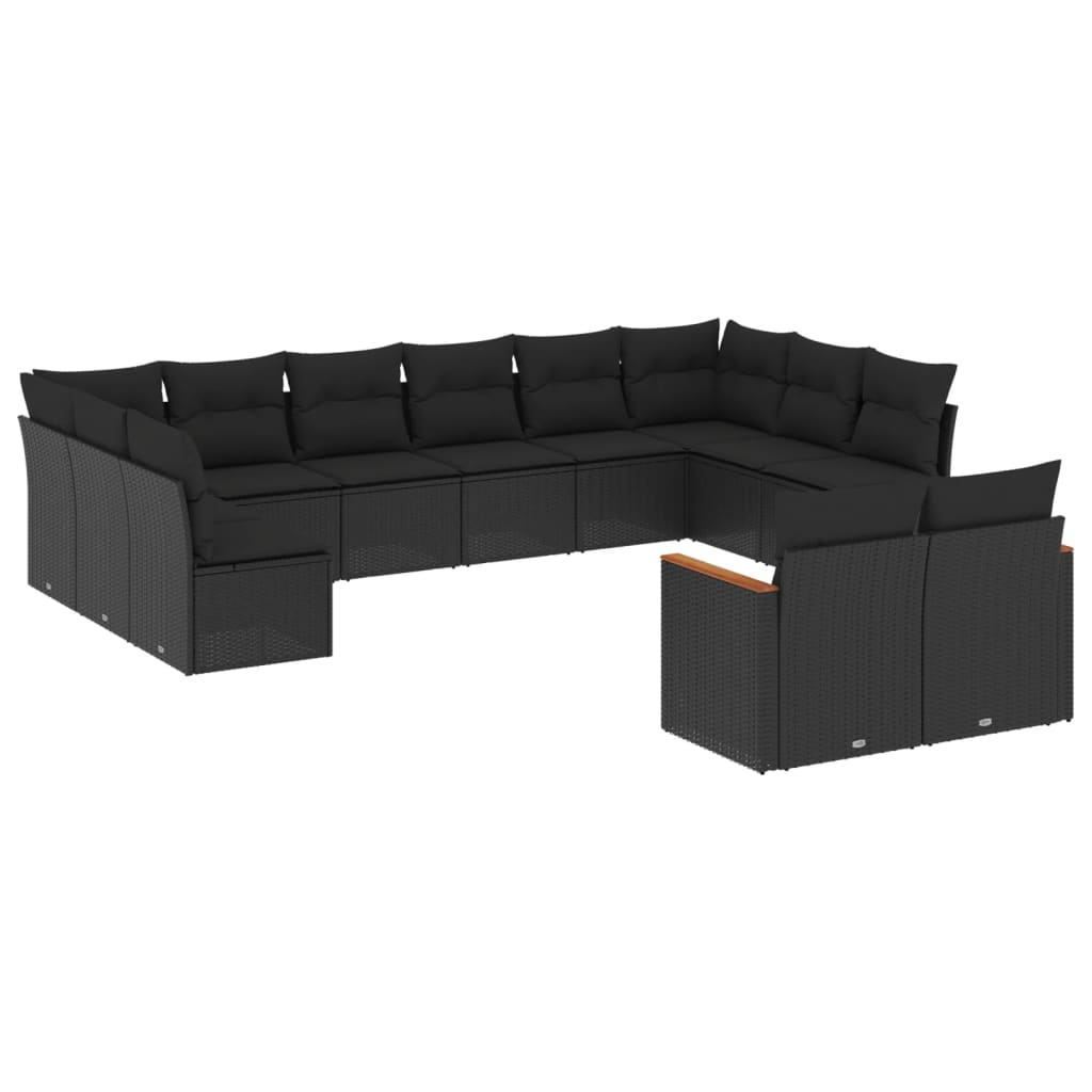 Set Divani da Giardino 12 pz con Cuscini Nero in Polyrattan - immagine 2