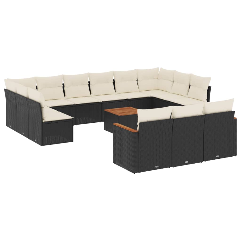 Set Divani da Giardino 14pz con Cuscini in Polyrattan Nero - immagine 2