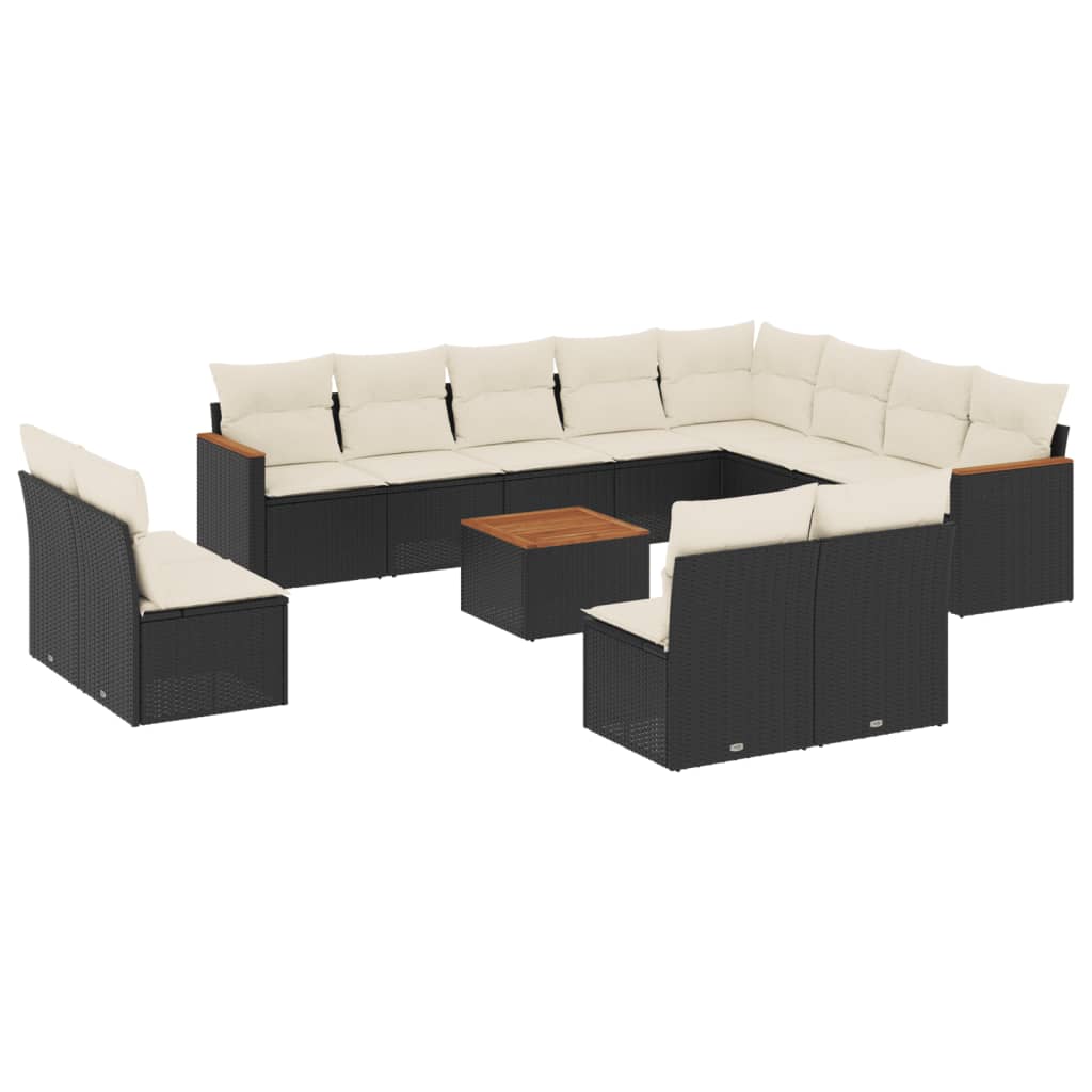 Set Divani da Giardino 13pz con Cuscini Nero in Polyrattan - immagine 2