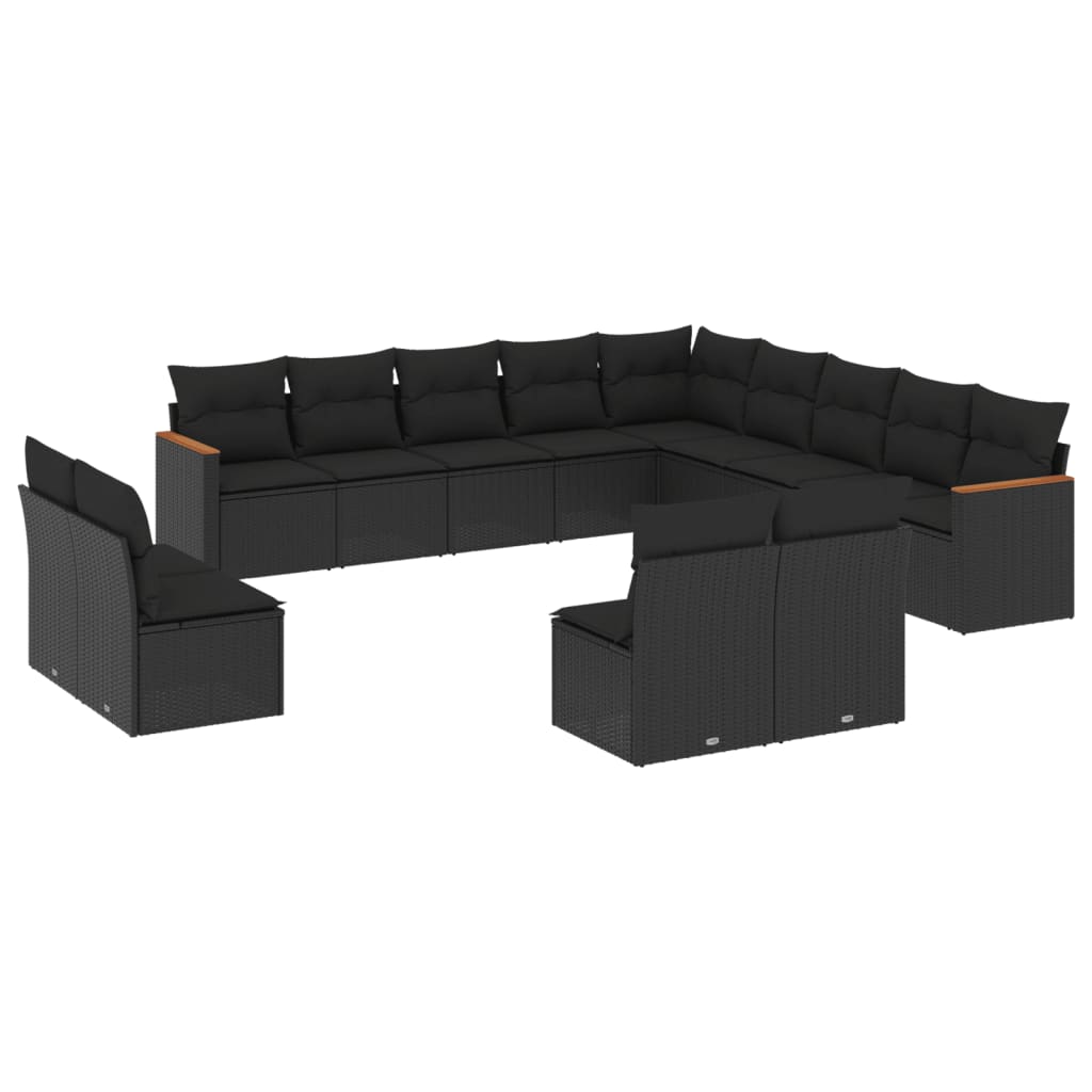 Set Divani da Giardino 13pz con Cuscini Nero in Polyrattan - immagine 2