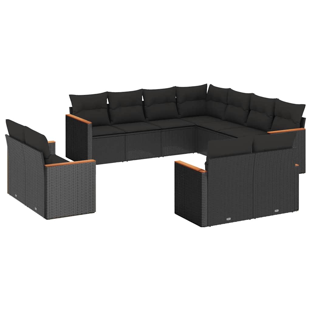 Set Divani da Giardino 11 pz con Cuscini in Polyrattan Nero - immagine 2