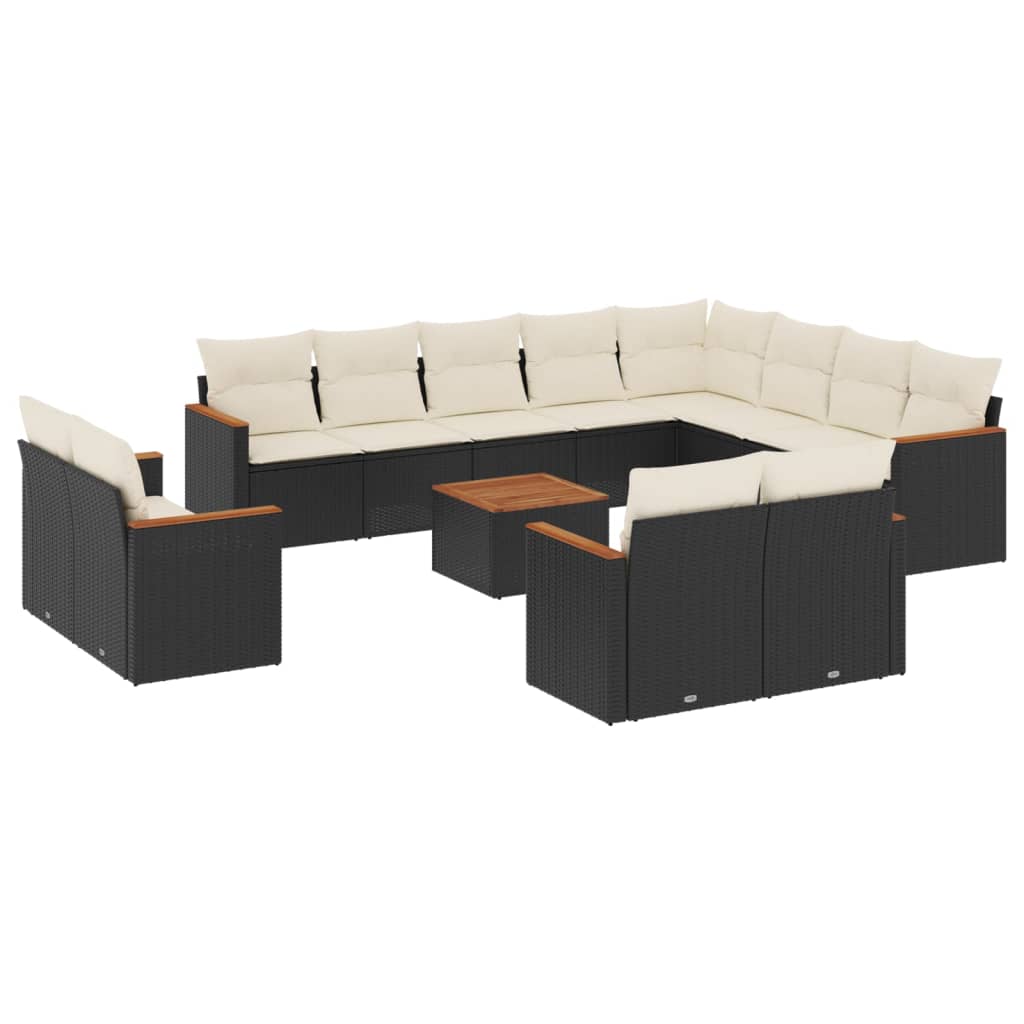 Set Divani da Giardino 13pz con Cuscini Nero in Polyrattan - immagine 2