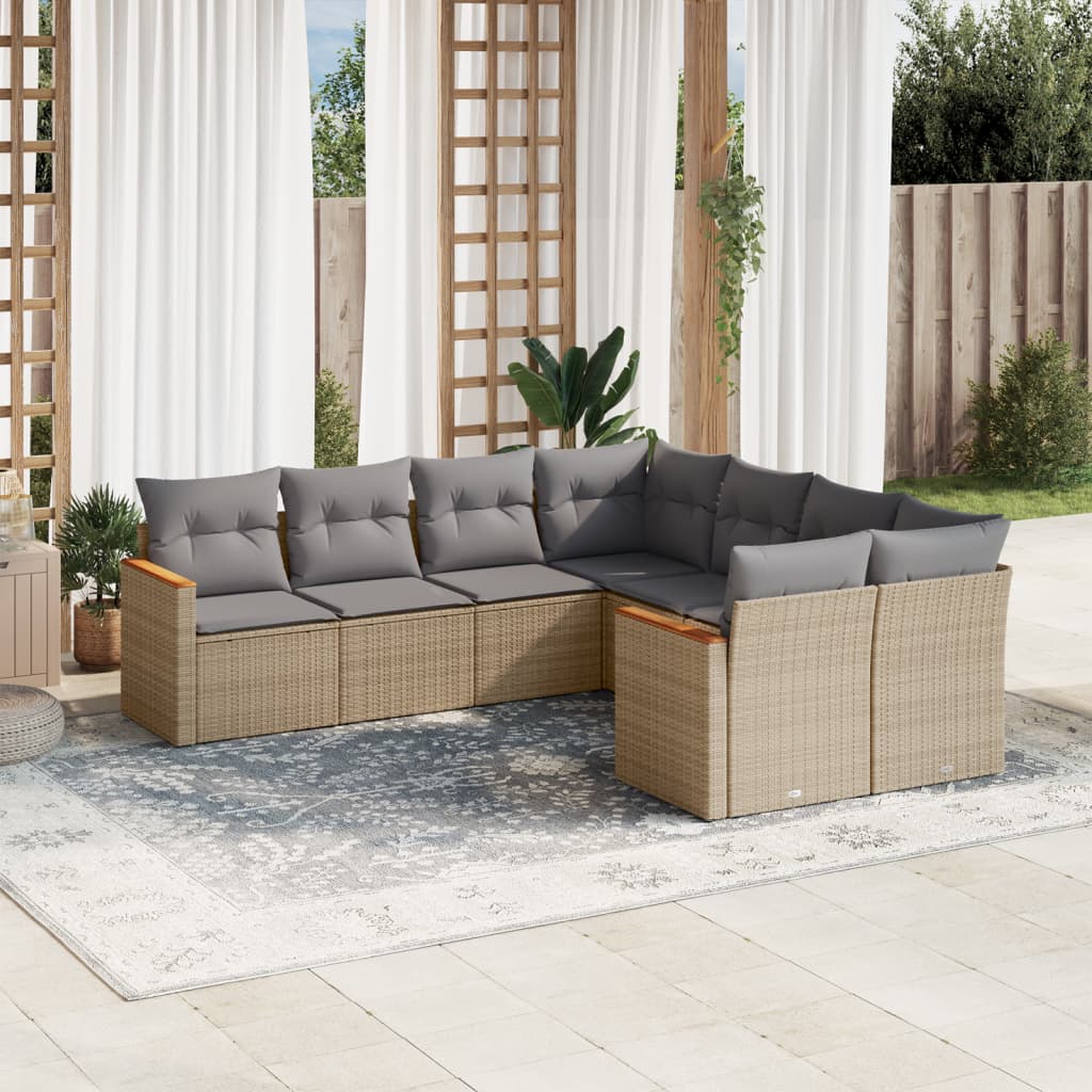 Set Divani da Giardino con Cuscini 8 pz Nero in Polyrattan