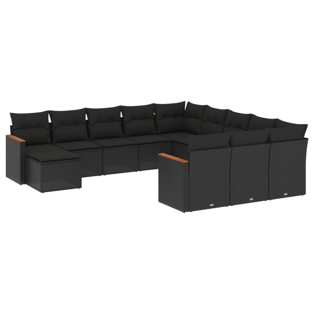 Set Divani da Giardino 12 pz con Cuscini Nero in Polyrattan - immagine 2